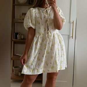 Floral Linen Puff Sleeve Dress